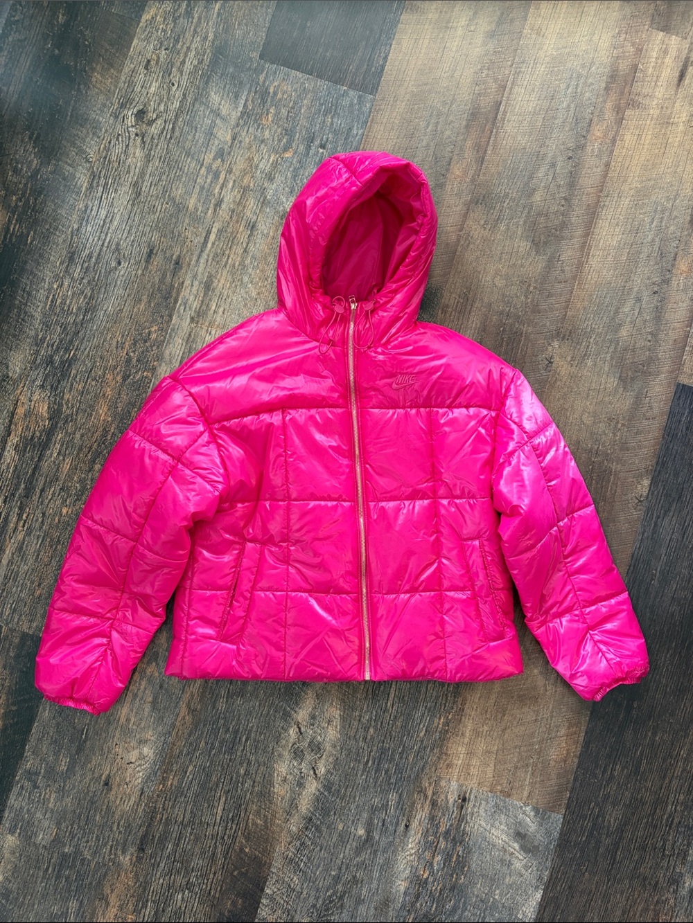 Nike Women’s Hot Pink Hooded Quilted Puffer Jacket